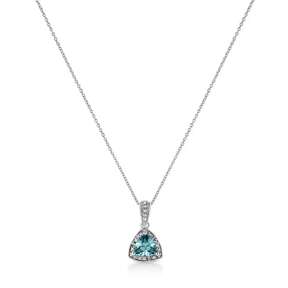 Trillion Cut Blue Topaz and Diamond Accent Sterling Silver Pendant Necklace