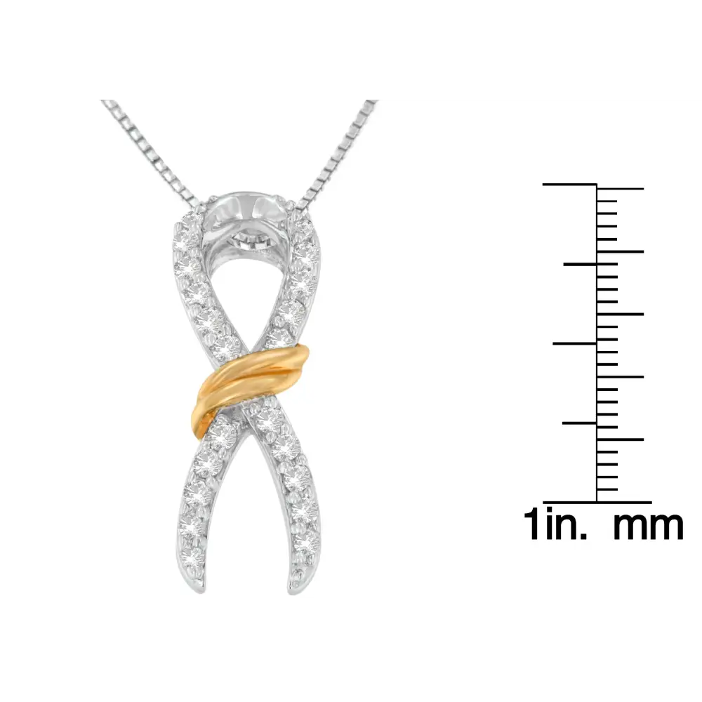 Two-tone 10k Yellow Gold Over.925 Sterling Silver 1/6 Cttw Diamond Embellished Awareness Ribbon Pendant Necklace (h-i