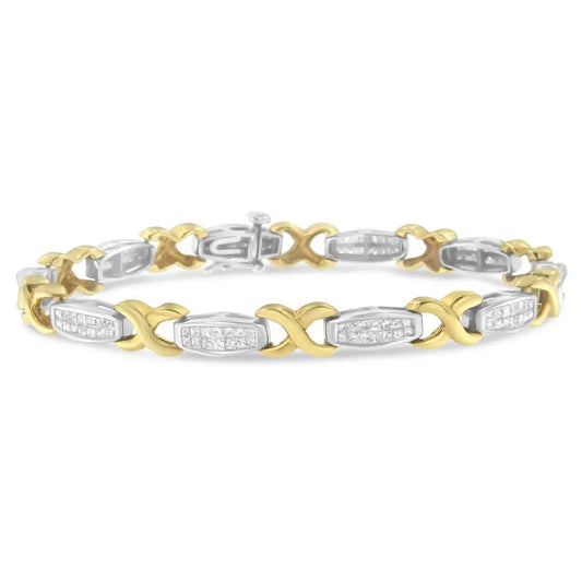 Two-tone 14k Yellow & White Gold 2.0 Cttw Princess-cut Diamond Tapered and X-link Tennis Bracelet (g-h Color Si1-si2