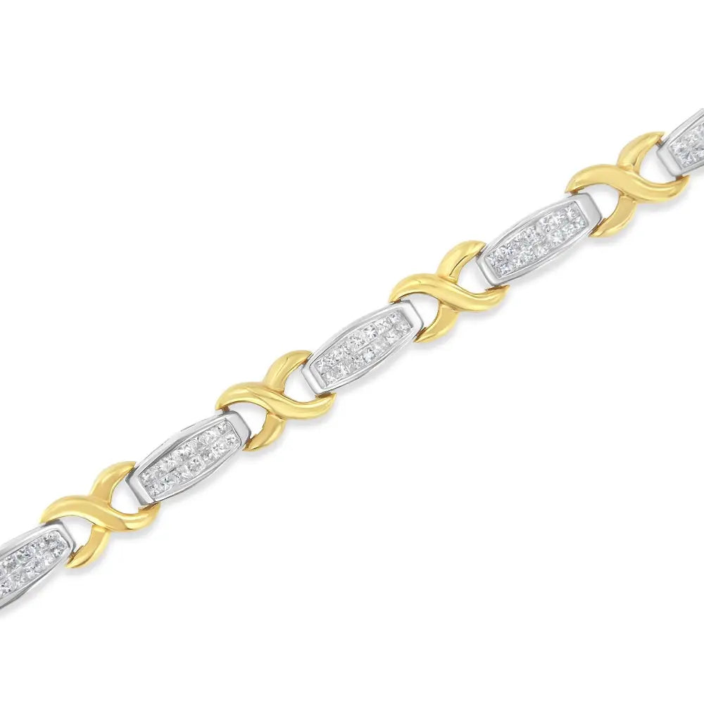 Two-tone 14k Yellow & White Gold 2.0 Cttw Princess-cut Diamond Tapered and X-link Tennis Bracelet (g-h Color Si1-si2