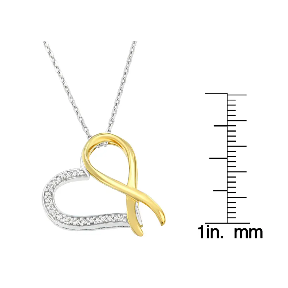 Two-tone.925 Sterling Silver 1/10 Cttw Round Cut Diamond Ribbon Heart Pendant Necklace (h-i I1-i2) - Fine Jewelry