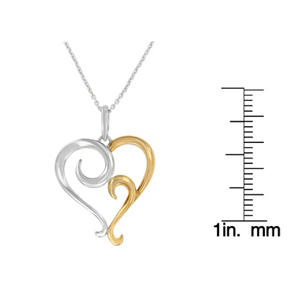 Two-tone Sterling Silver Heart Shaped Pendant Necklace - Fine Jewelry us Direct