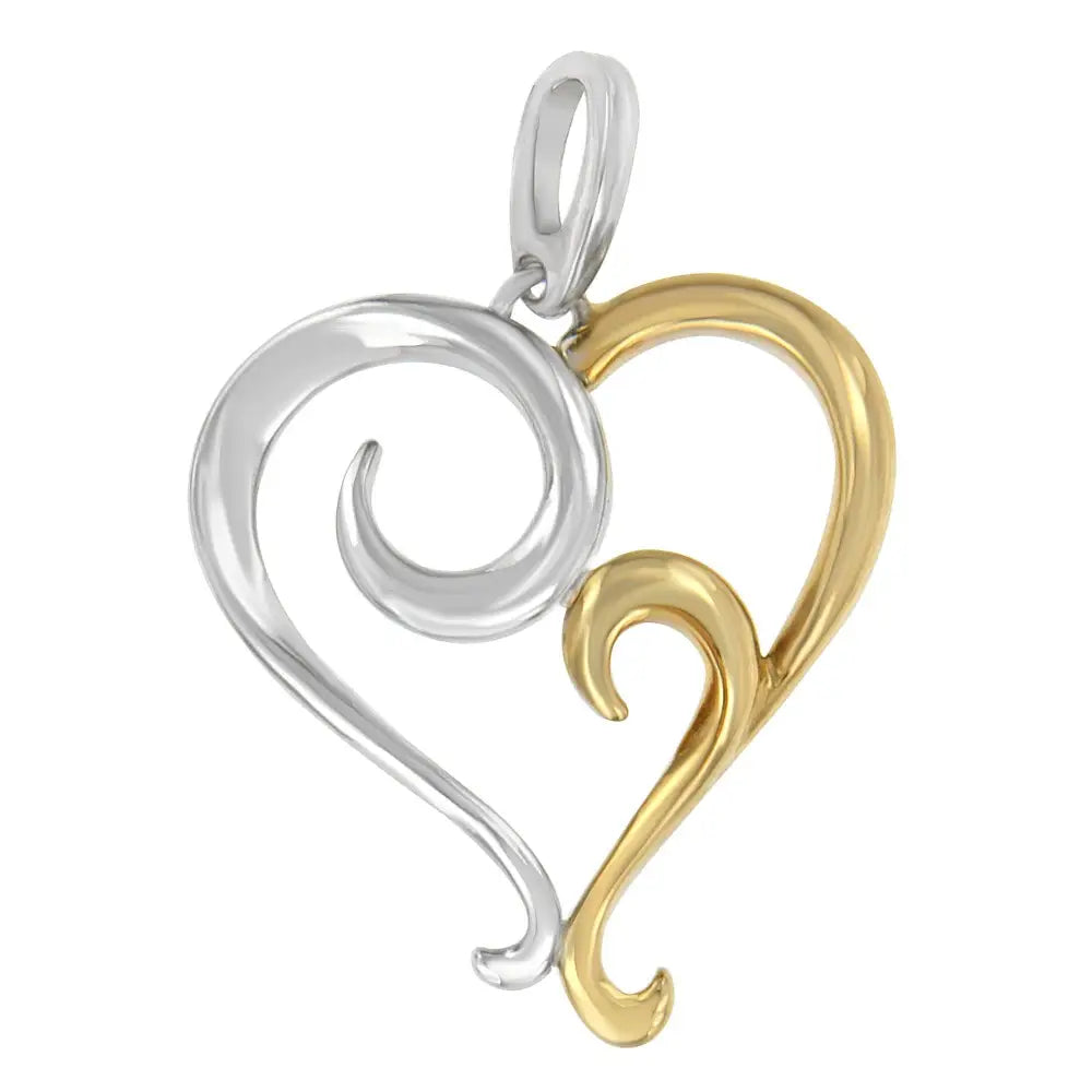 Two-tone Sterling Silver Heart Shaped Pendant Necklace - Fine Jewelry us Direct