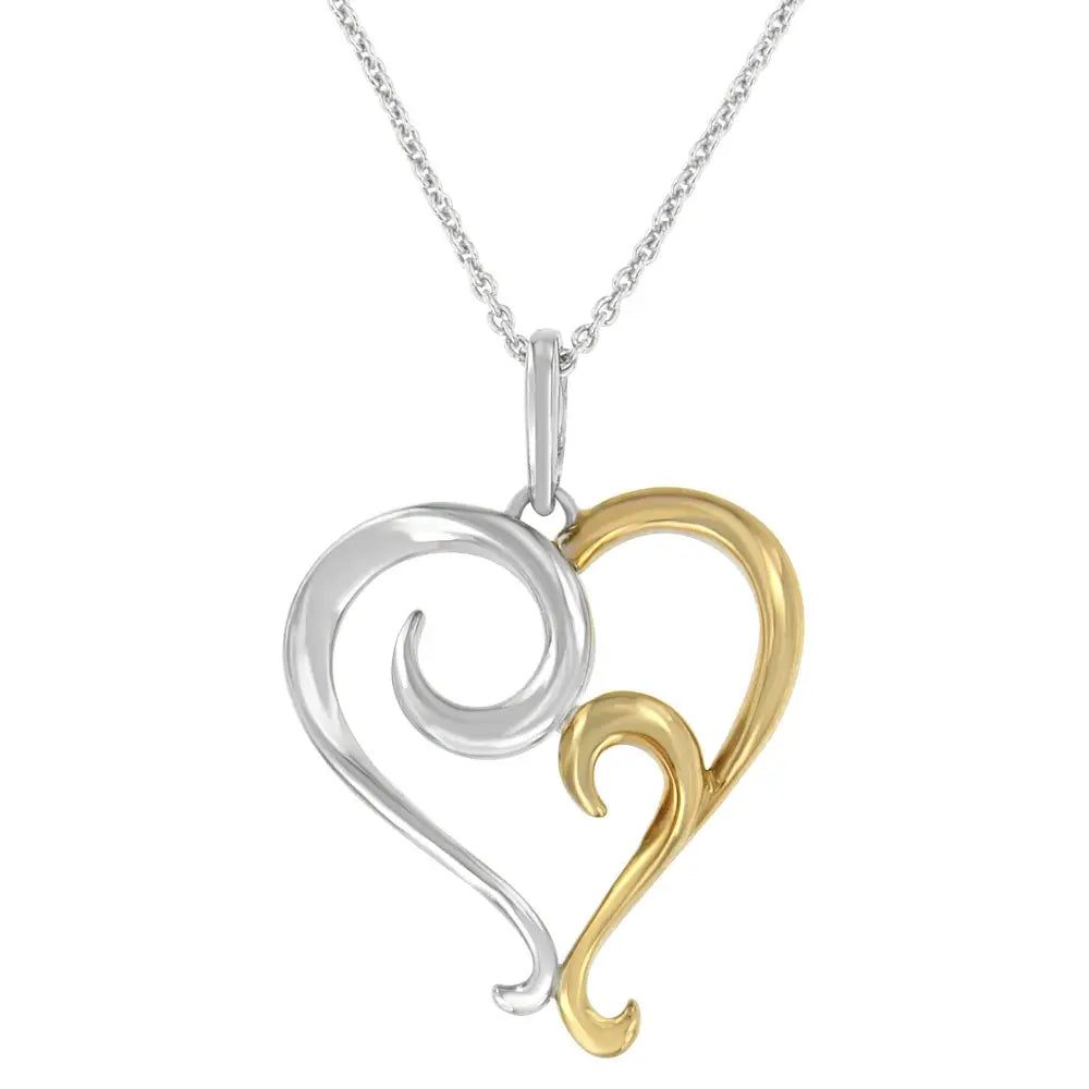 Two-tone Sterling Silver Heart Shaped Pendant Necklace - Fine Jewelry us Direct