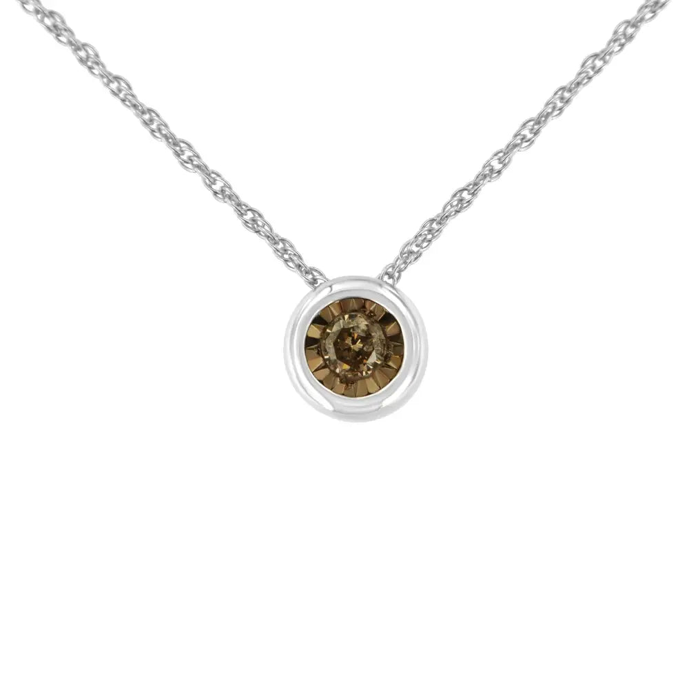 Two Toned.925 Sterling Silver 1/10 Cttw Diamond Bezel Miracle Pendant Necklace (champagne I2) - Fine Jewelry us Direct