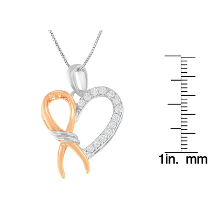 Two-toned.925 Sterling Silver 1/5 Cttw Round Cut Diamond Ribbon Heart Accent Pendant Necklace (h-i I2-i3) - Fine