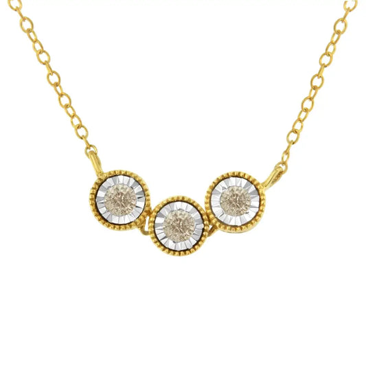 Two-toned Sterling-silver Champagne Diamond 3 Stone Necklace (1/4 Cttw K-l Color I2-i3 Clarity) - Fine Jewelry us Direct