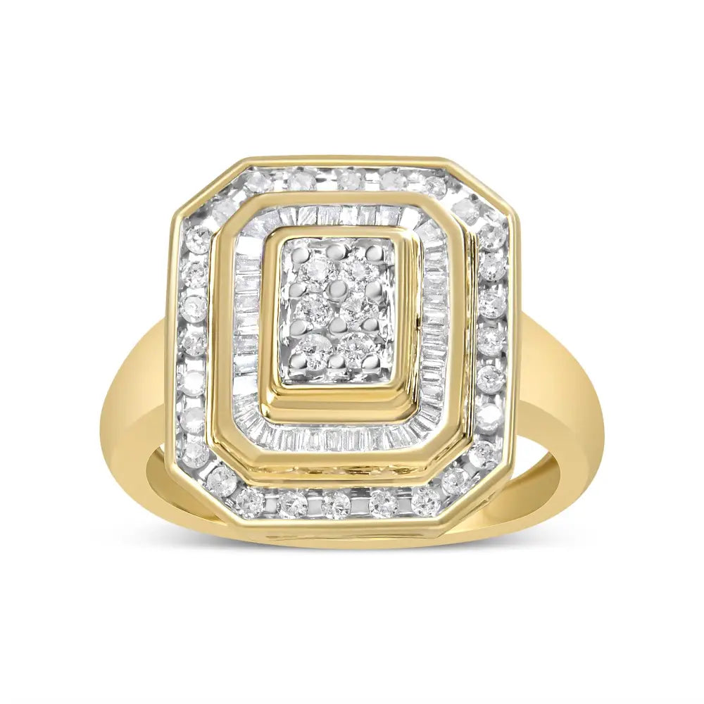 Vintage Inspired Baguette-cut 10k Yellow Gold Cttw Diamond Cocktail Ring