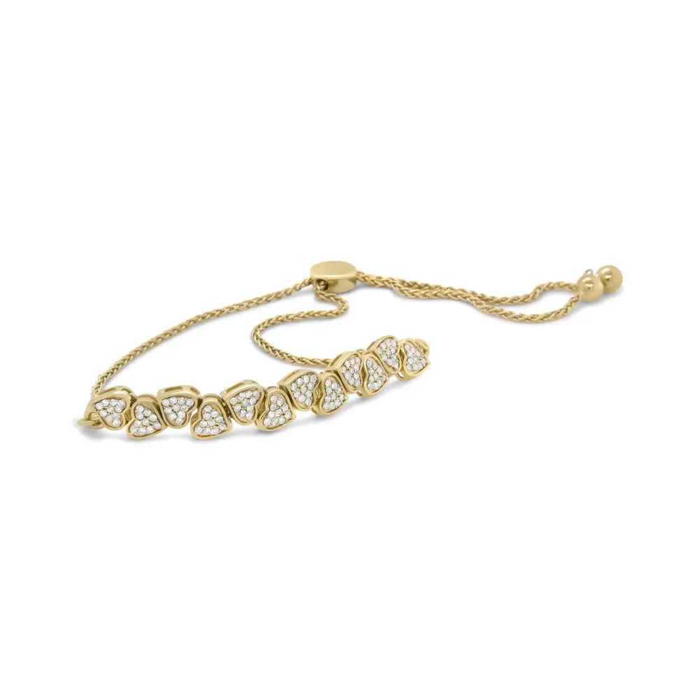 Yellow Gold Plated.925 Sterling Silver 1/2 Cttw Diamond Sideways Hearts Bolo Bracelet (h-i Color I1-i2 Clarity)