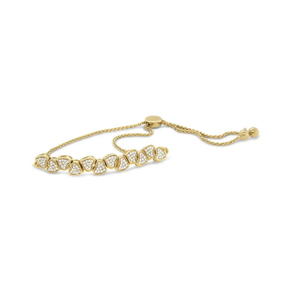 Yellow Gold Plated.925 Sterling Silver 1/2 Cttw Diamond Sideways Hearts Bolo Bracelet (h-i Color I1-i2 Clarity)