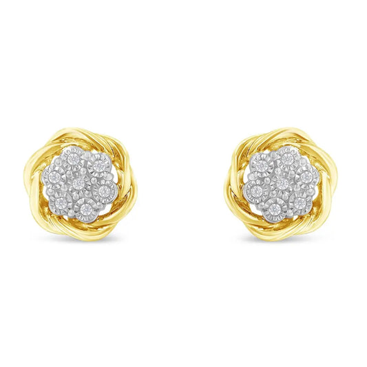 Yellow Gold Plated Sterling Silver Diamond Rose Stud Earrings (0.15 Cttw I-j Color I2-i3 Clarity) - Fine Jewelry